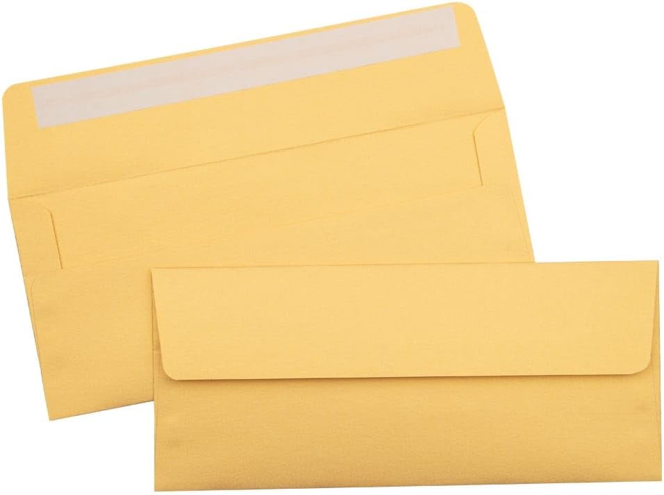 LUXPaper Custom Printed #10 Business Envelopes | 50 Qty | Personalized Address/Logo | Peel & Press | 4 1/8" x 9 1/2" | Gold Metallic | 80lb. Text