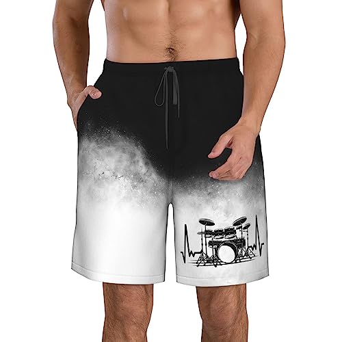PAUPPY Funny-Drums-Drummer-Drumming-Gifts Mens Swim Trunks with Liner Quick Dry Bathing Suits Shorts with Pockets - X-Large White