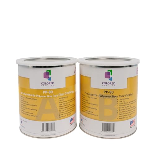Colored Epoxies PP-80 Polyaspartic Floor Coating, High Solids Topcoat, Slow Cure, UV Protection, Industrial Coating (Clear, Half Gallon KIT)