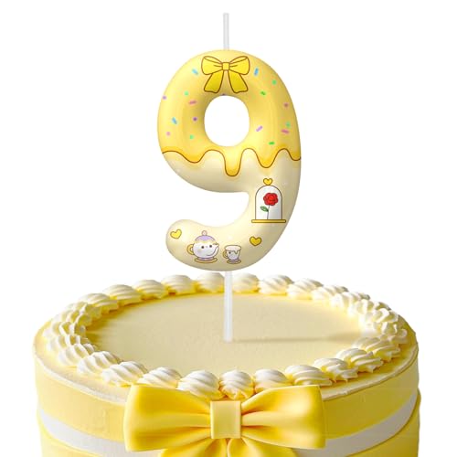 Image of Yellow Cartoon Birthday Candles, Number 9 Candle Yellow Themed Birthday Party Supplies, 2.4 inch Birthday Candles for Cake Topper Party Decorations, Birthday Decorations for Boys Girls (Number 9)