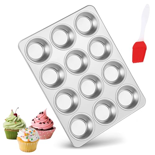 DAMIHAI Muffinform 12er Inklusive Backpinsel, 35 x 26 cm, Muffinform Blech für Zubereitung von Muffins, Cupcakes und Brot, Leicht zu Reinigen, Hitzebeständig...