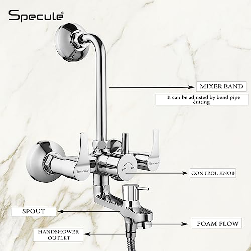 Image of Topaz Wall Mixer for Bathroom 3 in 1 | Mixer Tap with Hand Shower, 1.5 Meter Hose & Diverter | Bathroom Shower Set | Wall Mixture | Chrome Finish