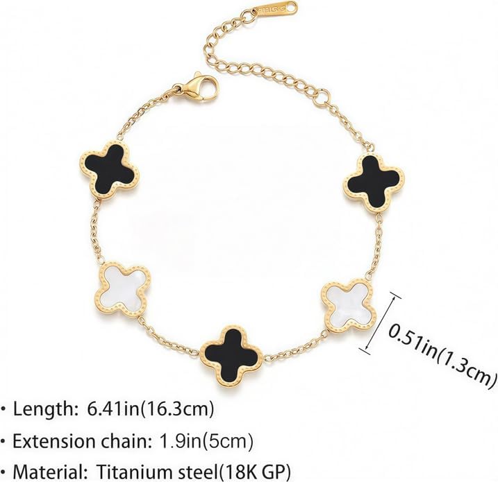 zofanvo Four Leaf Clover Bracelets 18K Gold Plated Lucky Bracelet for Women Flower Leaf Link Lucky Bracelet Trendy Jewelry Gifts for Women - Image 5