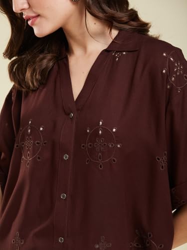 Image of J TURRITOPSIS Women's Cotton Blend Embroidered Stylish Shirt
