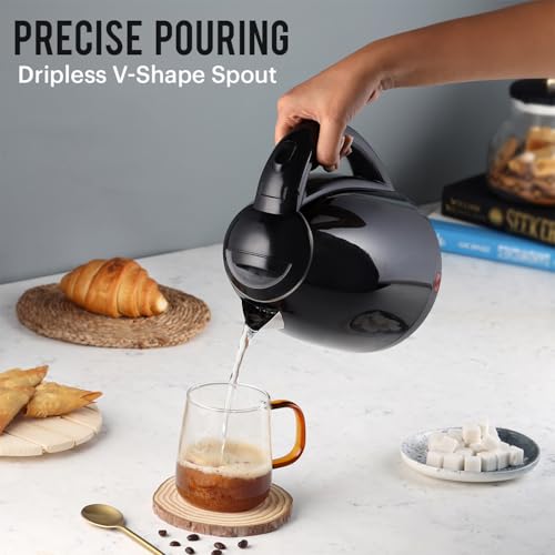 Image of Cello Pluto Quick Boil Stainless Steel Kettle 1350 Watts, 1.5 Litre Black | 304 Inner Stainless Steel, Double Wall, Cool Touch Outer Body, On-Off Indicator |Ideal For Boiling Water, Making Tea, Coffee