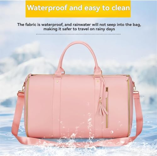 Trendfetchus Foldable Travel Bag, Lightweight Expandable Duffel, Travel Convertible Carry On Garment Bag, Large Capacity Leather (Blue stripes)2