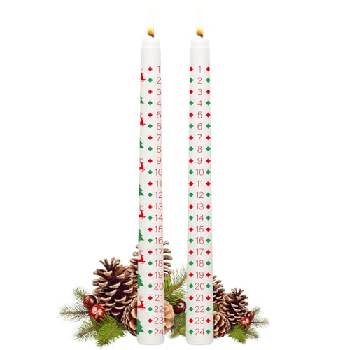2 velas de Navidad con calendario de Adviento, velas de calendario de 24 Navidad, artículo de regalo hecho a mano, Velas del calendario de llegada,la mejor opción para regalos de vacaciones (Blanco)
