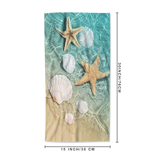 Aoyego Starfish Seashell Beach Towels Summer Beach Sea Water Sand Microfiber Soft Towels For Bath Hair Hand Towel For Women/Men/Girls/Boys 15X30 Inch #TOP4