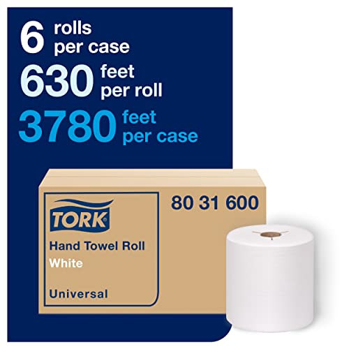 Tork Hand Towel Roll White H80, Universal, 100% Recycled Fiber, 6 Rolls X 630 Ft, 8031600 #TOP2