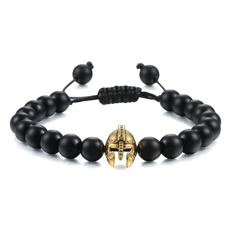 Bracelet perles de lave onyx oeil de tigre couronne casque pour homme femme tendance