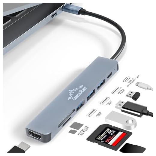 Hub 7 em 1 com HDMI, Carregamento PD Charger, USB 3.0, 2 USB 2.0, leitor de cartões SD/TF, Cabos & Plugs