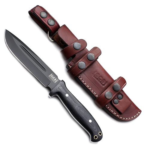 GCS Handmade Micarta Handle D2 Tool Steel Tactical Hunting Knife with leather sheath Full tang blade designed for Hunting Camping Bushcraft & EDC GCS 244 - GCS Knives