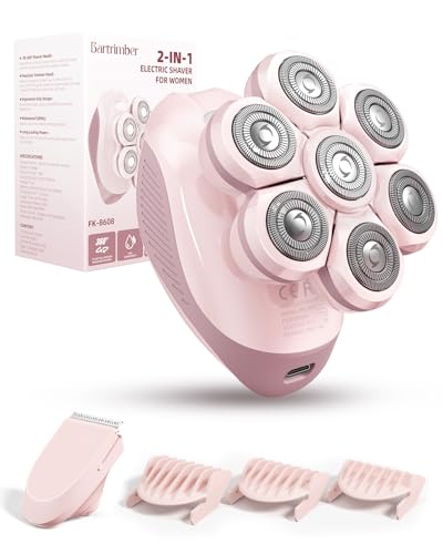 Bartrimber Electric Razors for Women: 2-in-1 Electric Shaver Trimmer for Ladies Flawless Legs & Full Body & Bikini - Waterproof Wet Dry Shaver w/LED Light & Travel Cap - Birthday Gifts for Wife Her