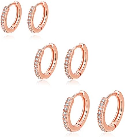 3 Pairs Sterling Silver Hoop Earrings for Women S925 Huggie Hoop Earrings With Cubic Zirconia Small Cartilage Sleepers Huggie Hinged Earrings Set for Girls Men