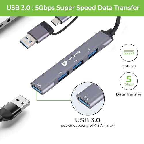 Image of ULTRAPROLINK UltraProlink 4C USB Type C+A to USB 3.0 x 1, USB 2.0 x 3 Ports Hub for Smartphones, Tablets, Laptops, MacBook & iPad Pro