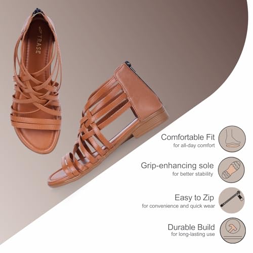 Image of TRASE Gladiator Sandals With Zip Closure Flats For Woman And Girls - Women Sandals - Stylish And Trendy Strappy Design Flat Footwear For College, Office And Beach Wear