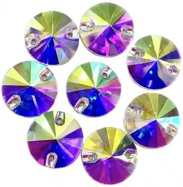 Solasta Round Crystal AB Sew On Rivolli Flatback with 2 Holes Rhinestones for Clothes Crafts Sewing Beads Decorations (14mm 35pcs)