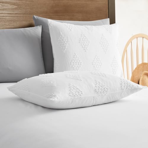 Image of Hearth & Harbor Boho Bedding Sets & Collections - Boho Duvet Cover Twin, 2 Piece Twin Duvet Cover Set, Double Brushed White Duvet Cover with Zipper Closure, 1 Duvet Set 68x90 inches and 1 Pillow Sham