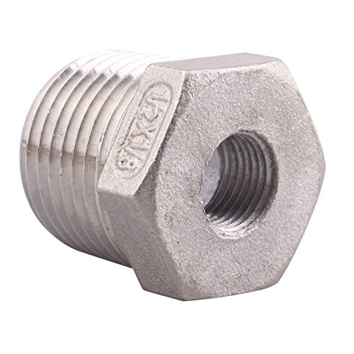 DERPIPE Stainless Steel Reducer Hex Flush Bushing, 1/2\" NPT Male 1/8\" NPT Female,Reducing Adapter Cast Pipe Fitting (Pack of 2)