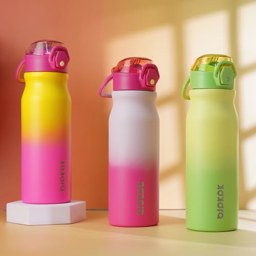 Image of BJPKPK 25 oz Insulated Water Bottle, Straw, Handle, Stainless Steel Flask | Leak Proof Locking Lid, Thermal, Double Wall Vacuum, Keeps Hot /Cold, BPA Free, Dishwasher Safe, Travel & Sports, Lime