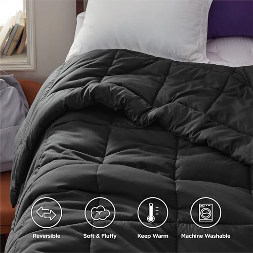 Image of Bedsure Comforter Duvet Insert - Quilted Comforters Twin XL Size, All Season Duvet, GentleSoft Down Alternative Bedding Blanket, with 8 Tabs, Gifts for Women /Men, Black, Twin XL 92 x 68 Inches
