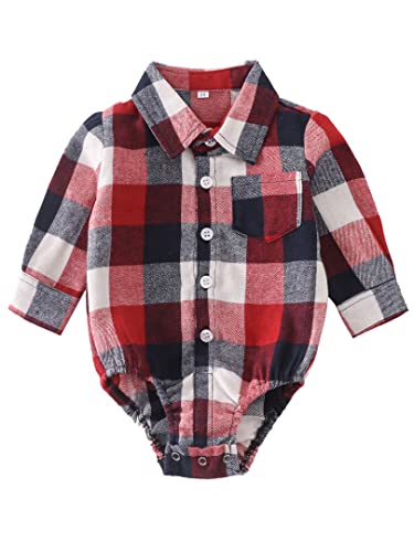 Newborn Boy Outfits Baby Flannel Collared Christmas Buffalo Plaid Baby Boy Button Up Shirt Long Sleeve S Boy #TOP21
