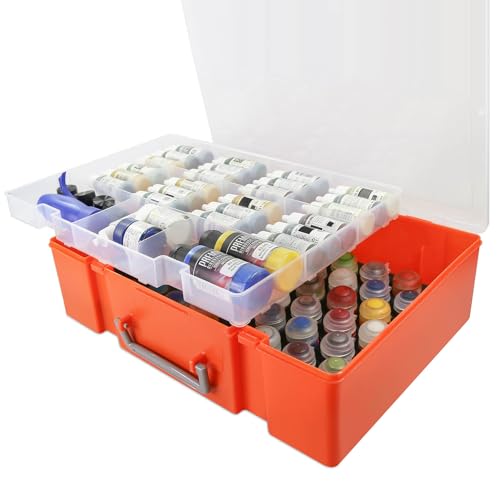 Image of Evemodel 1set Model Paint Organizer with 60 Holes (Diameter 32.5mm) Pigment Bottle Storage Suitcase Dual-layer Portable Box SN03S Miniature Paint Storage
