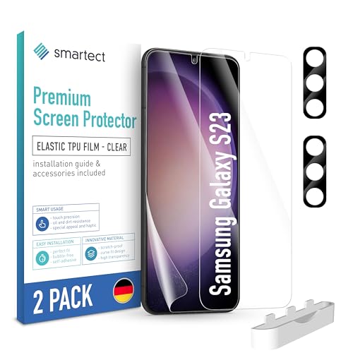 smartect TPU Schutzfolie [2 + 2 Stück] kompatibel mit Samsung Galaxy S23, DISPLAY + KAMERA, Bedeckt das ganze Display, B...