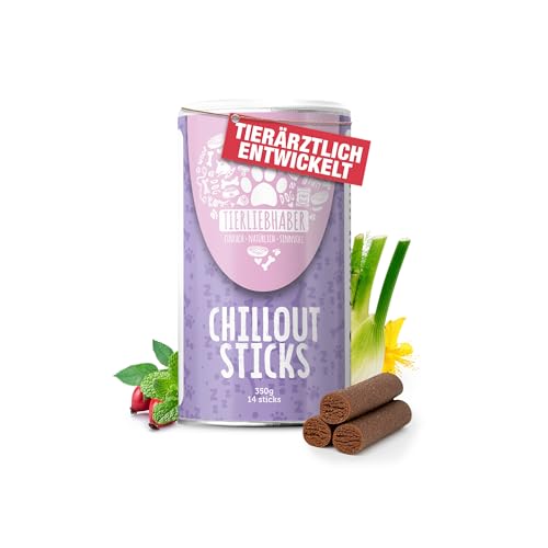 TIERLIEBHABER - Chillout Sticks 350 g (14 Sticks) Natürliche Unterstützung & Entspannung für Hunde – Sanfte Beruhigungshilfe bei Stress, Autofahrt & Silvester – Hundeleckerli & Anti-Stress Snacks