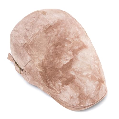 Image of Quanhaigou Unisex Denim Newsboy Hats Flat Ivy Gatsby Cabbie Driving Berets Hat Cotton Dad Cap for Men Women (tie dye Brown)