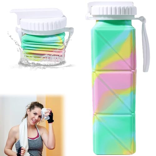 Faltbare Trinkflasche, 620ML Wasserflasche Faltbare mit Strohhalm Zusammenklappbare Wasserflaschen Silikonwasserflasche für Schule, Camping, Yoga, Laufen und Outdoor-Aktivitäten(Regenbogenfarben) Faltbare Trinkflasche, 620ML Wasserflasche Faltbare mit Strohhalm Zusammenklappbare Wasserflaschen Silikonwasserflasche für Schule, Camping, Yoga, Laufen und Outdoor-Aktivitäten(Regenbogenfarben)