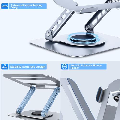 Image of Leeboom Ergonomic Laptop Stand for Desk, 360 Rotating Aluminum Laptop Riser, Adjustable Notebook Holder for MacBook Air /Pro, Dell, HP, Lenovo (10-15.6 inch, Silver) - Not for Gaming Laptops