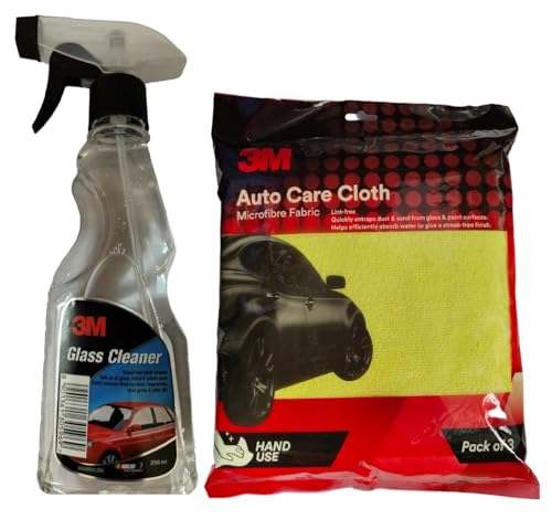 Image of 3M Car Care Microfiber Cloth (3 Pieces) | Non-Scratching Cloth for Exterior, Interior and Glass | Absorbent Microfiber Technology, 200 GSM, Multicolor IA260100036 Car Care Glass Cleaner (250 ml)