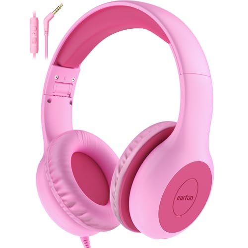 EarFun Kids Headphones Wired – Dual 85/94 dB Volume Limit, Fuscia Pink