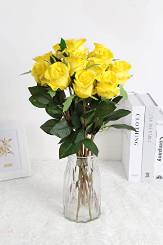 Ipopu Artificial Roses Yellow Flowers 12Pcs Real Touch Roses Yellow Fake Flowers Faux Roses For Floral Arrangement Wedding Bouquet Flower Centerpieces Home Table Indoor Decor (Yellow) #TOP2