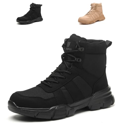 Bawalon Work Boots Men Women Lightweight Comfortable Steel Toe Boots Non-Slip Safety Boots Black US 11.5 Women/US 10 Men EU 43