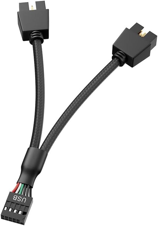 Motherboard 9pin USB2.0 to Dual 9pin Extension Cable, 9 pin to 2 * 9 pin Splitter Cord, Motherboard USB 9Pin Header Cable, Black