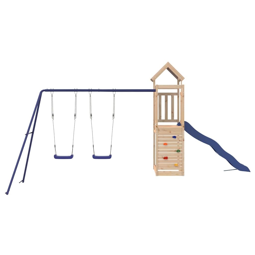 Spielturm aus massivem Kiefernholz mit Wellenrutsche Schaukel Set Kletterwand Sandkasten für Kinder im Garten, outdoor, für Kinder ab 3 Jahren, robustes Holzspielgerät mit Zubehör