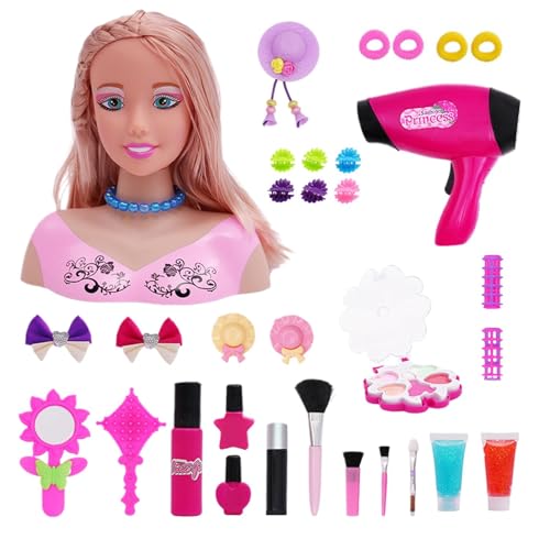 Salyeeluly Tete A Coiffer Enfant | Head pour Coiffure | Tête à Coiffer et Maquiller Jeu de Jouets avec Un Sèche-Cheveux À Piles À Batterie Et Maquillage Apprentissage des Jouets De Jeu pour Filles