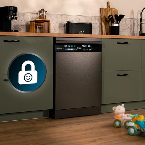 Cecotec Geschirrspüler 60 cm - Freistehend Bolero Aguazero 6700 Dark B. 15 Bestecke, energieeffizient, Inverter Plus Motor, XXL Fullcolor Display, drittes Fach, Turbo Dry+, Dual Zone Wash, Dunkel
