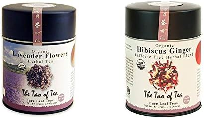 The Tao of Tea, Lavender Herbal Tea, Loose Leaf, 2.0 Ounce Tin (Packaging May Vary) & Hibiscus Ginger Tea, Loose Leaf, 3.0 Ounce Tin to make 50 cups