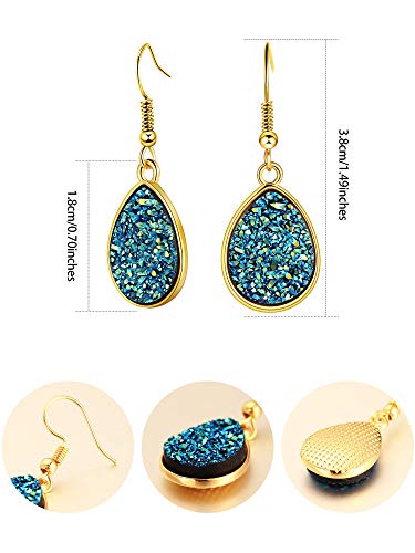 12 Pairs Faux Druzy Drop Earrings Crystal Pendant Dangle Earrings Multicolor Stainless Steel Earrings For Women Girls (Teardrop Shape) #TOP2