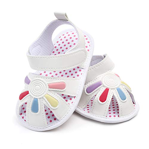 Baby Girls Summer Sandals Soft Sole Shoes Comfortable Hollow Colorful Flowers Sandals For Babies, Colored White 12-18 Months. #TOP4
