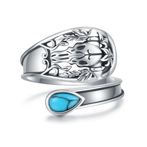 Senpotly 925 Sterling Silver Western Cow Skull Spoon Ring for
