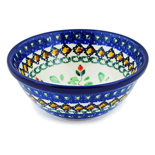 Authentic Polish Pottery Bowl 5-inch Signature UNIKAT in Cobalt Poppies Design Handmade in Boles?awiec Poland by Ceramika Artystyczna + Certificate of Authenticity