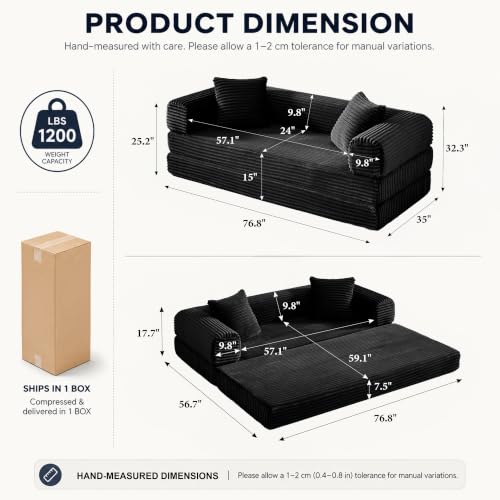 Image of AUGOP Futon Sofa Bed Boneless Couch for Living Room,Pull Out Couch with Sleeper Sofa,Day Bed Couch with Storage Pocket,Removable Corduroy with 2 Pillow