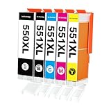  Washope 550XL 551XL Cartouches d\'encre Compatible pour Canon PGI-550 CLI-551 Multipack pour iP7250 MG5650 MX925 MG5550 MG5450 iX6850 MG7500 (PGBK/B/C/M/Y, 5-Pack)