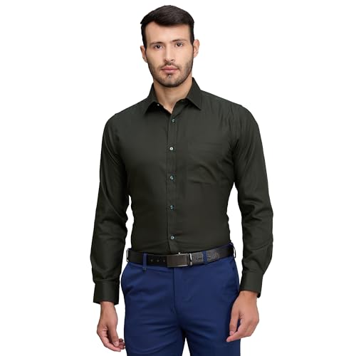 Image of Raymond Men's Slim Fit Solid Pattern Pure Cotton Full Sleeve Semi Cut Away Collar Formal Shirt