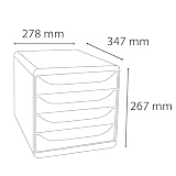 Exacompta - Ref 310498D - BIG-BOX Desktop Drawer Set - 4 x 55mm Drawers, Suitable for A4+ Documents, 347 x 278 x 267mm, 100% Recycled Plastic - Black/Harlequin - 9