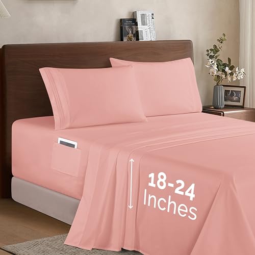Image of Elegant Comfort Luxury 1500 Premium Hotel Quality Microfiber 4-Piece Sheet Set - Soft, All Around Elastic 18-24 Inches Deep Fitted Sheet - Extra Deep Pocket Sheets, California King, Dusty Rose